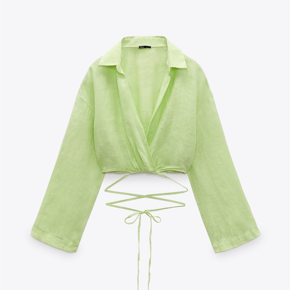 Zara wrap style linen top in lime
